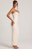 Embellished Bandeau Cowl Neck Maxi Dress in White