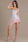 Embellished Tulle Corset Mini Dress in Silver Floral