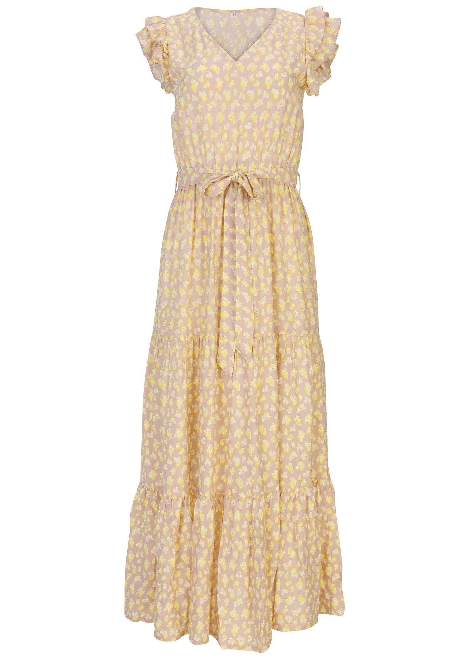 Flutter Sleeve Maxi Dress Peach White