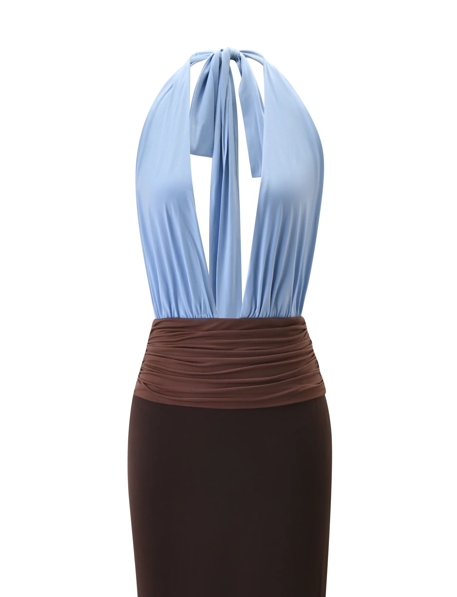 JENNI MAXI PLUNGE DRESS BLUE BROWN