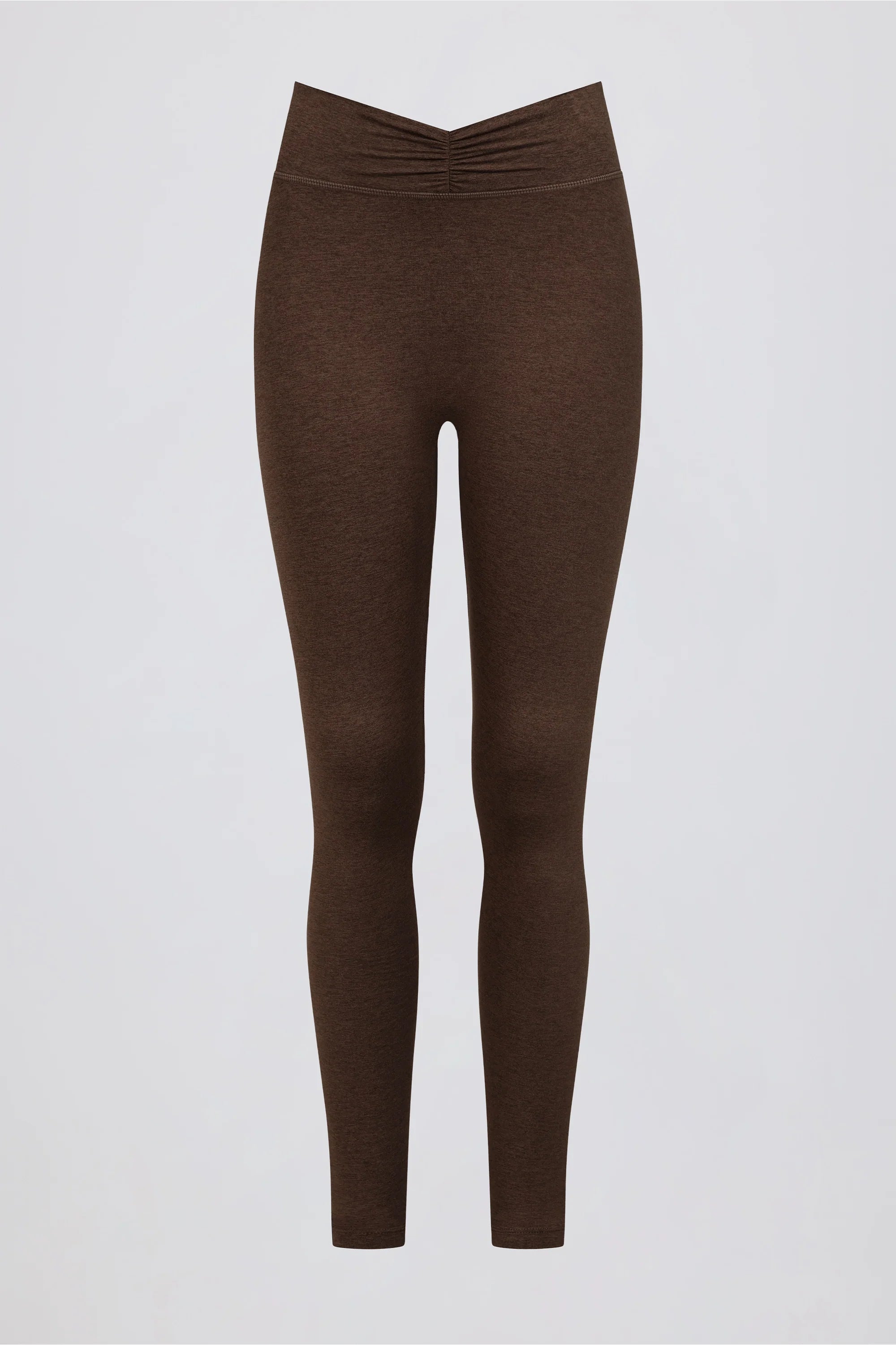 Brushed Jersey Ruched Mid Rise Leggings in Pecan Marl
