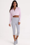 Ribbed Knit Quarter Zip Cropped Jumper in Powder Pink