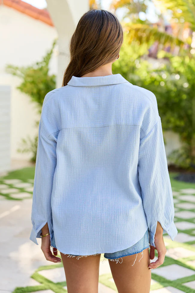 Joelle Baby Blue Gauze Long Sleeve Top