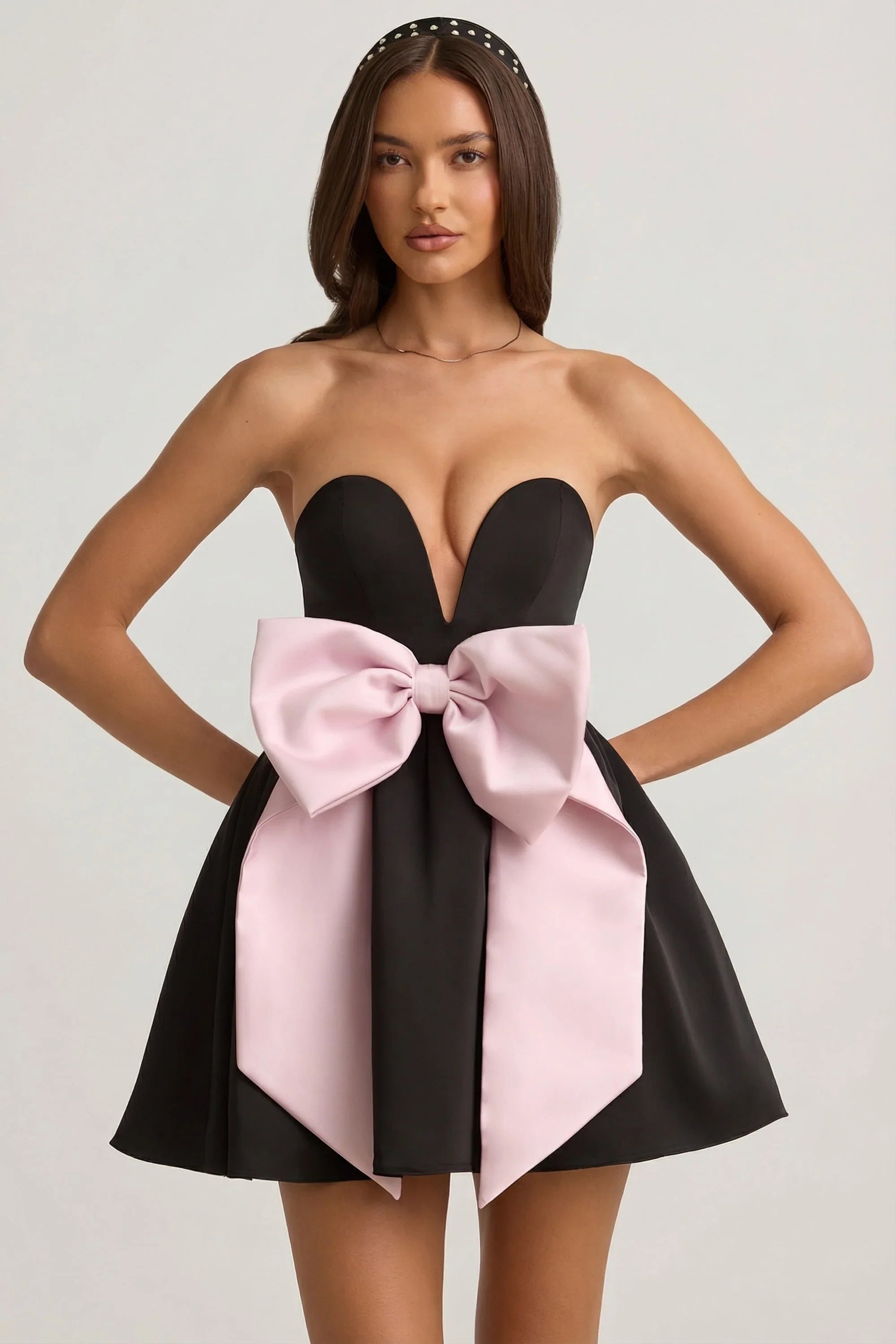 Bow Detail Corset Mini Dress in Black
