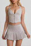Low Rise Pleated Mini Skirt in Ecru