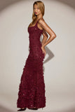 Embellished Appliqué Soft Scoop Corset Gown in Wine Red