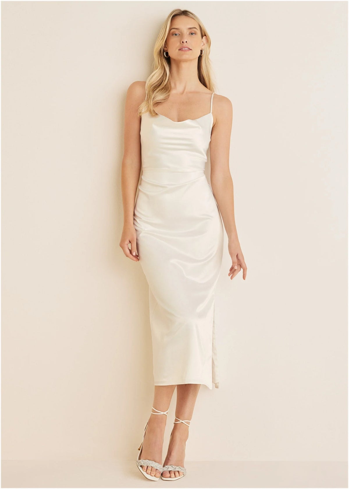 Cowl Neck Slip Dress Off White