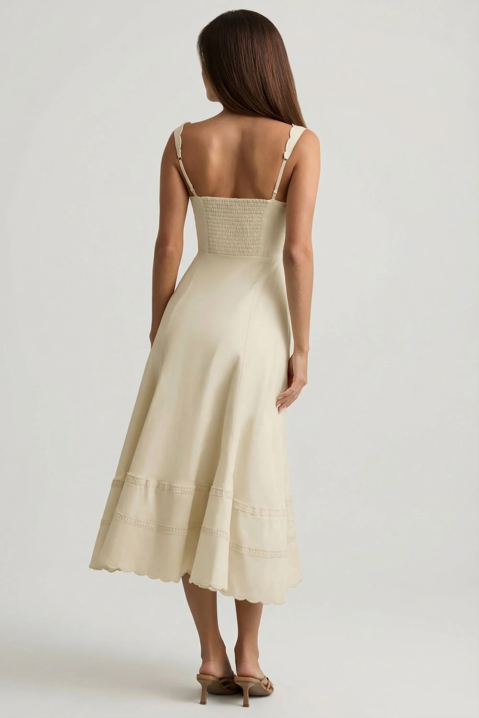 Cotton Poplin A Line Midaxi Dress in Ivory