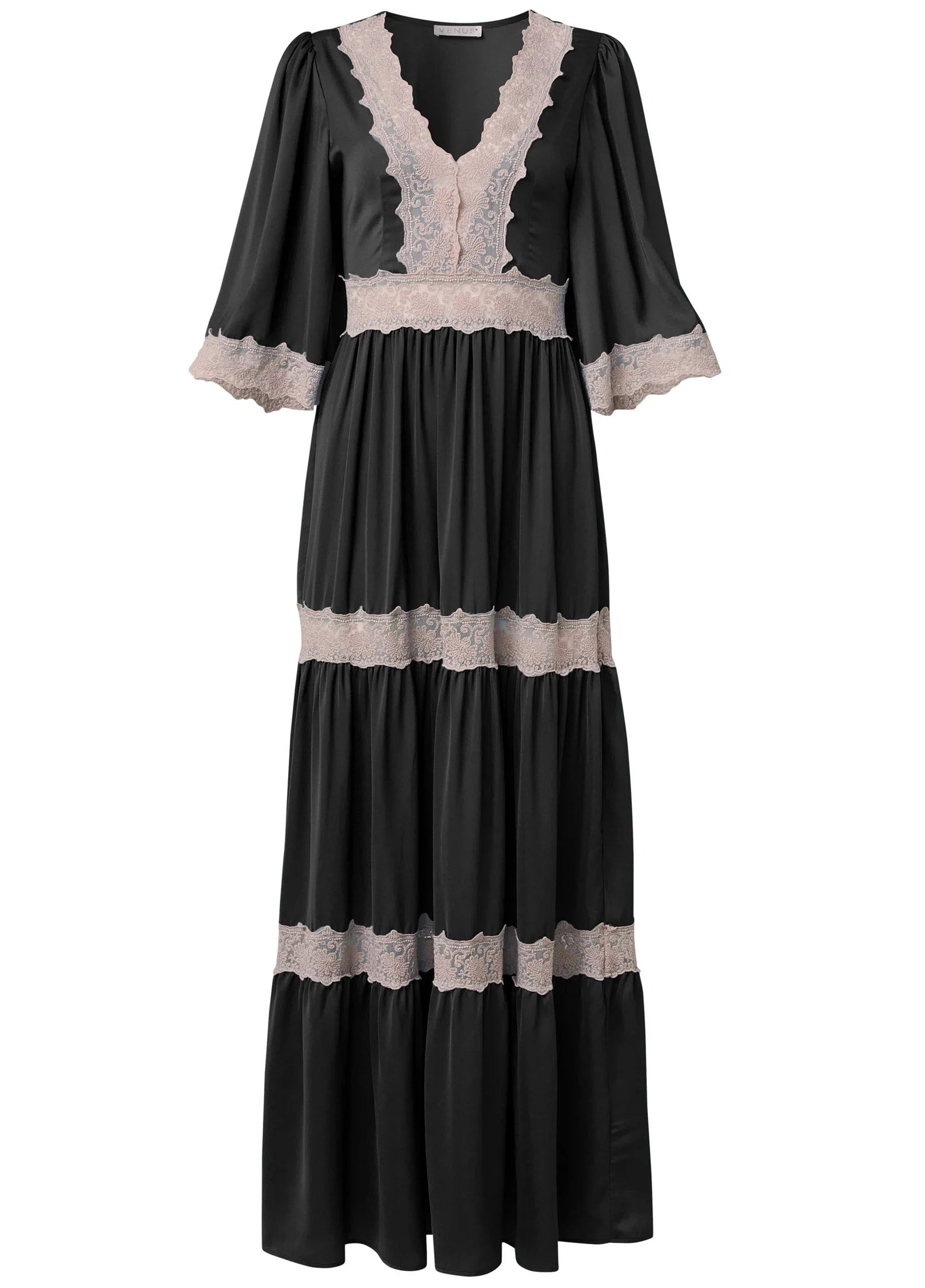 Lace Detail Maxi Dress Black Multi
