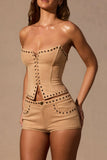 Low Rise Mini Shorts in Tan