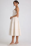 Lace Trim Pintucked Poplin Midaxi Dress in Ivory