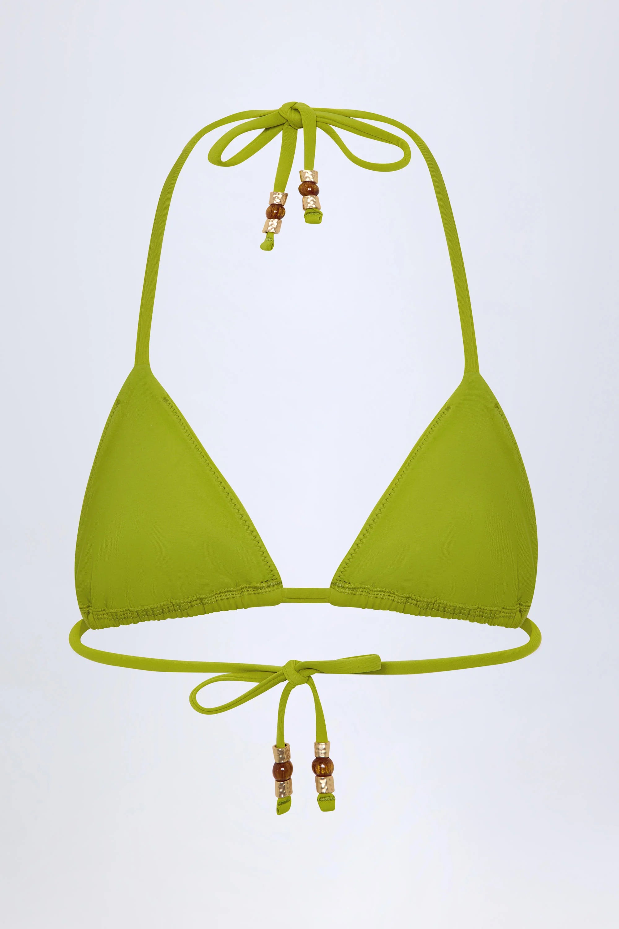 Charm Detail Triangle Bikini Top in Olive Green