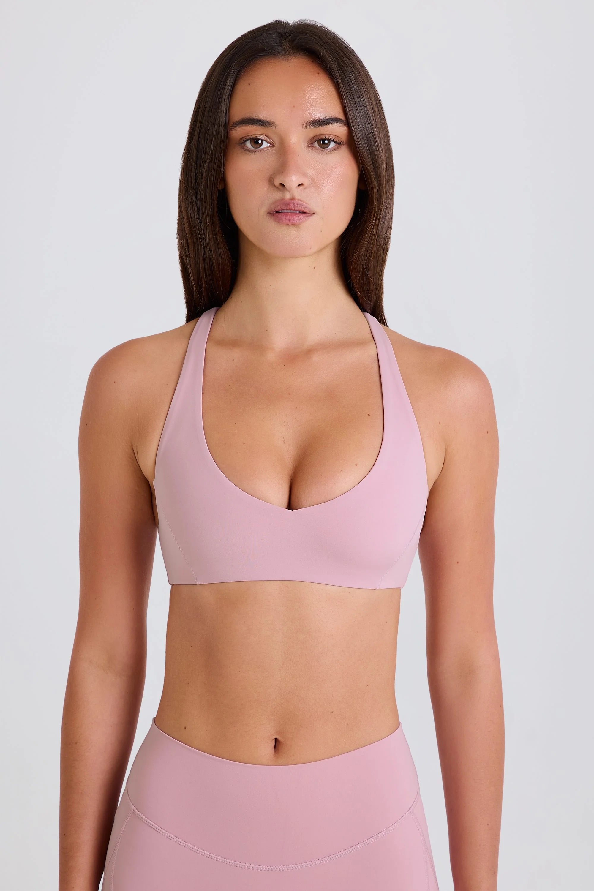 Crossback V Neck Sports Bra in Mauve