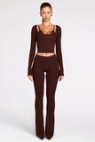 Modal Mid Rise Flared Trousers in Chocolate Brown