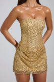 Embellished Bandeau A Line Mini Dress in Gold