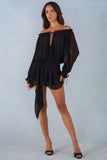 Off Shoulder Balloon Sleeve Mini Dress in Black