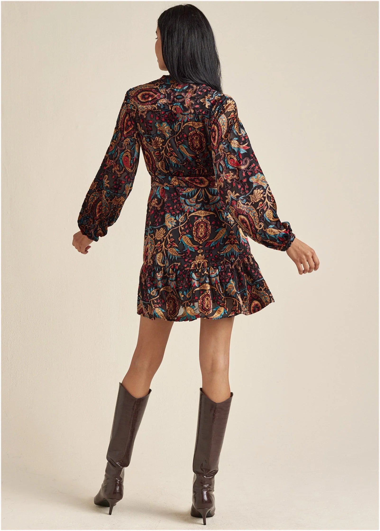 Burnout Velvet Mini Dress Black Multi
