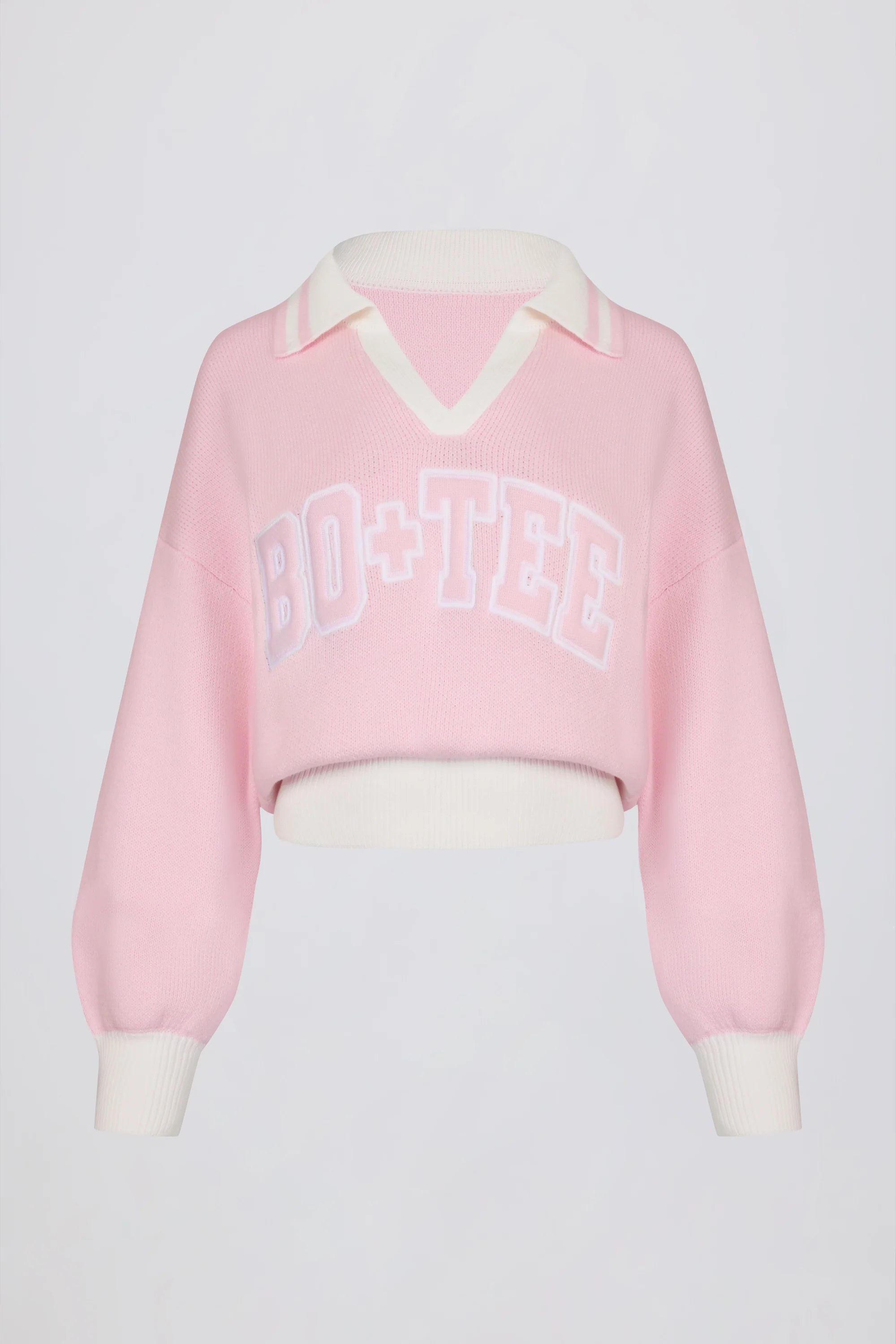 Cotton Jersey Oversized V Neck Jumper in Powder Pink