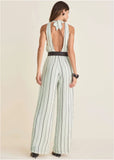 Striped Belted Jumpsuit Black White