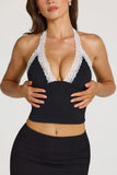 Modal Lace Trim Halterneck Top in Black