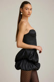 Satin Bubble Hem Corset Mini Dress in Black