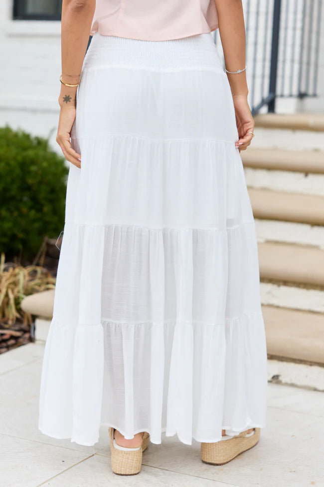 Giselle White Smocked Waist Maxi Skirt