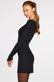 Ribbed Modal Long Sleeve Laced Bra Mini Dress in Black