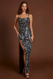 Embellished Peekaboo Cowl Neck Dress in Silver Snake