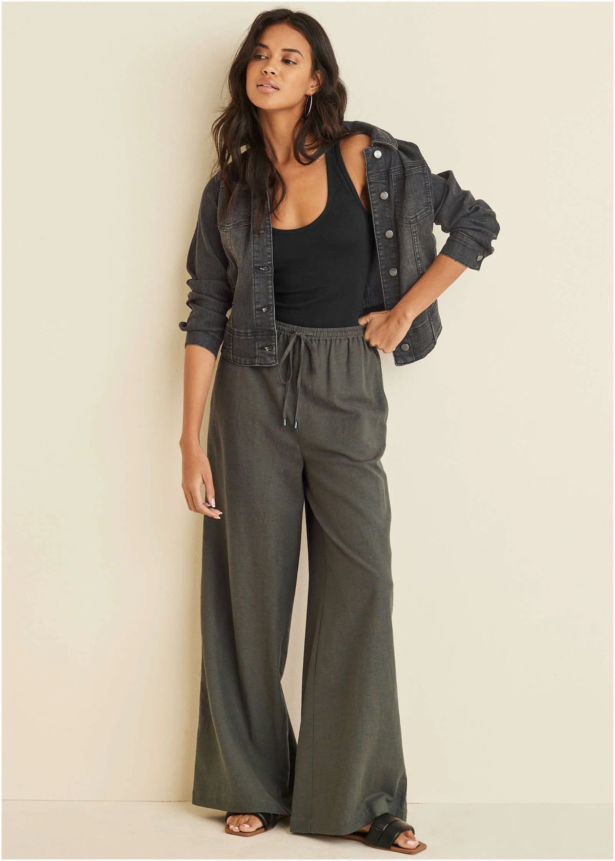 Linen Wide Leg Pant Olive