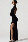 Embellished Open Back Gown in Black