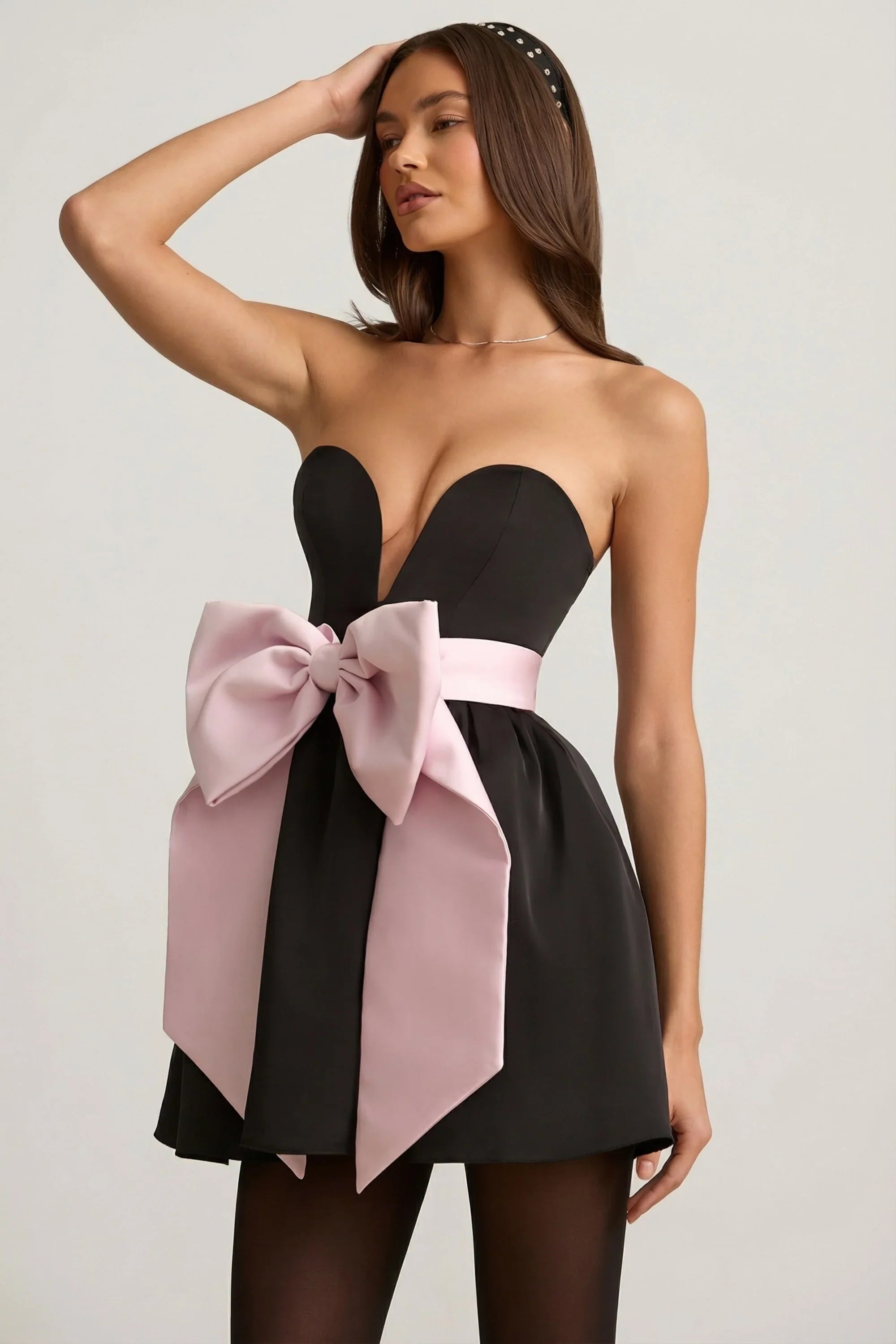 Bow Detail Corset Mini Dress in Black