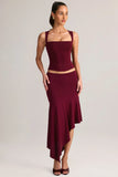 Modal Low Rise Asymmetric Midaxi Skirt in Wine