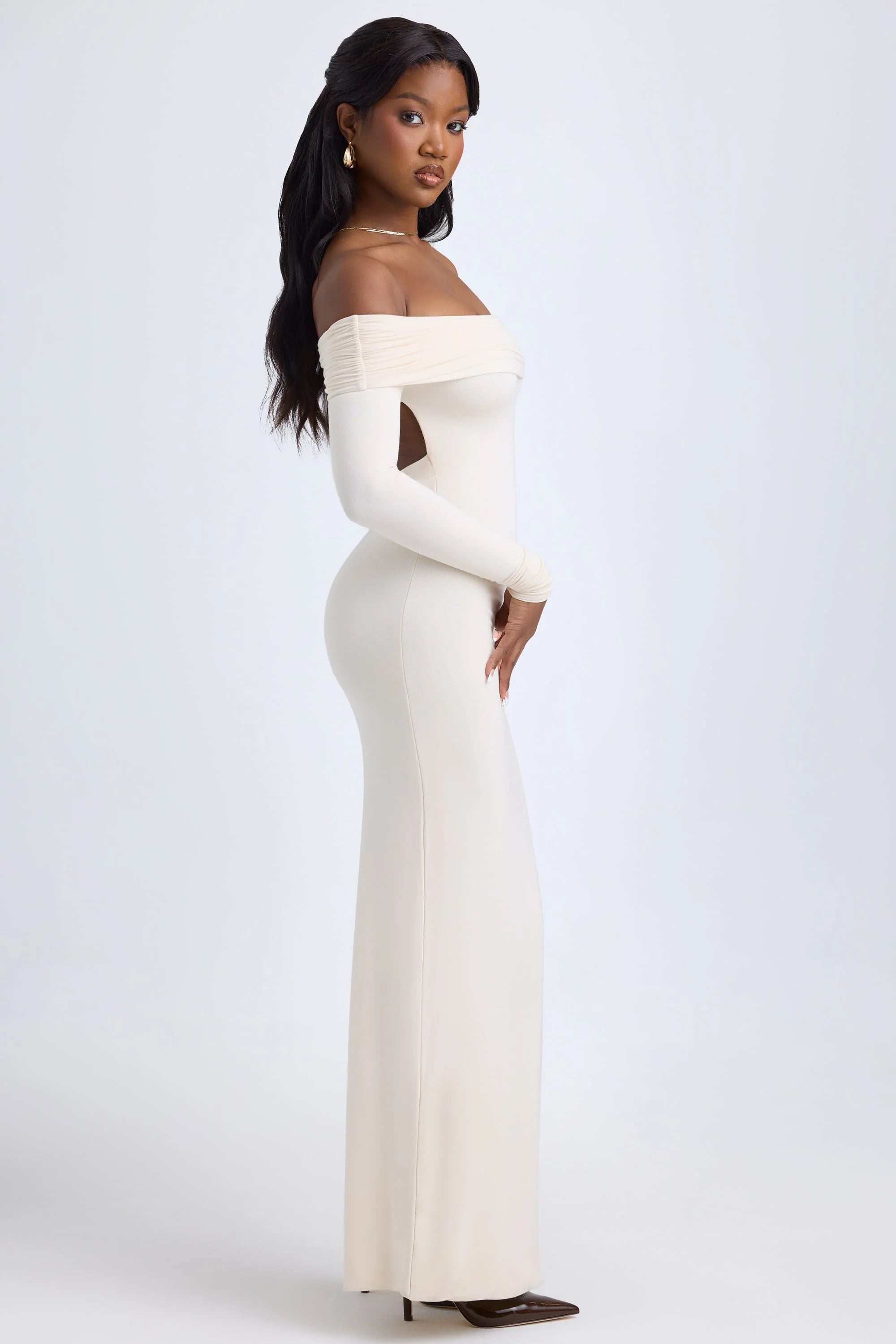 Modal Off Shoulder Open Back Maxi Dress in Ivory