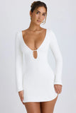 Cut Out Long Sleeve Mini Dress in White