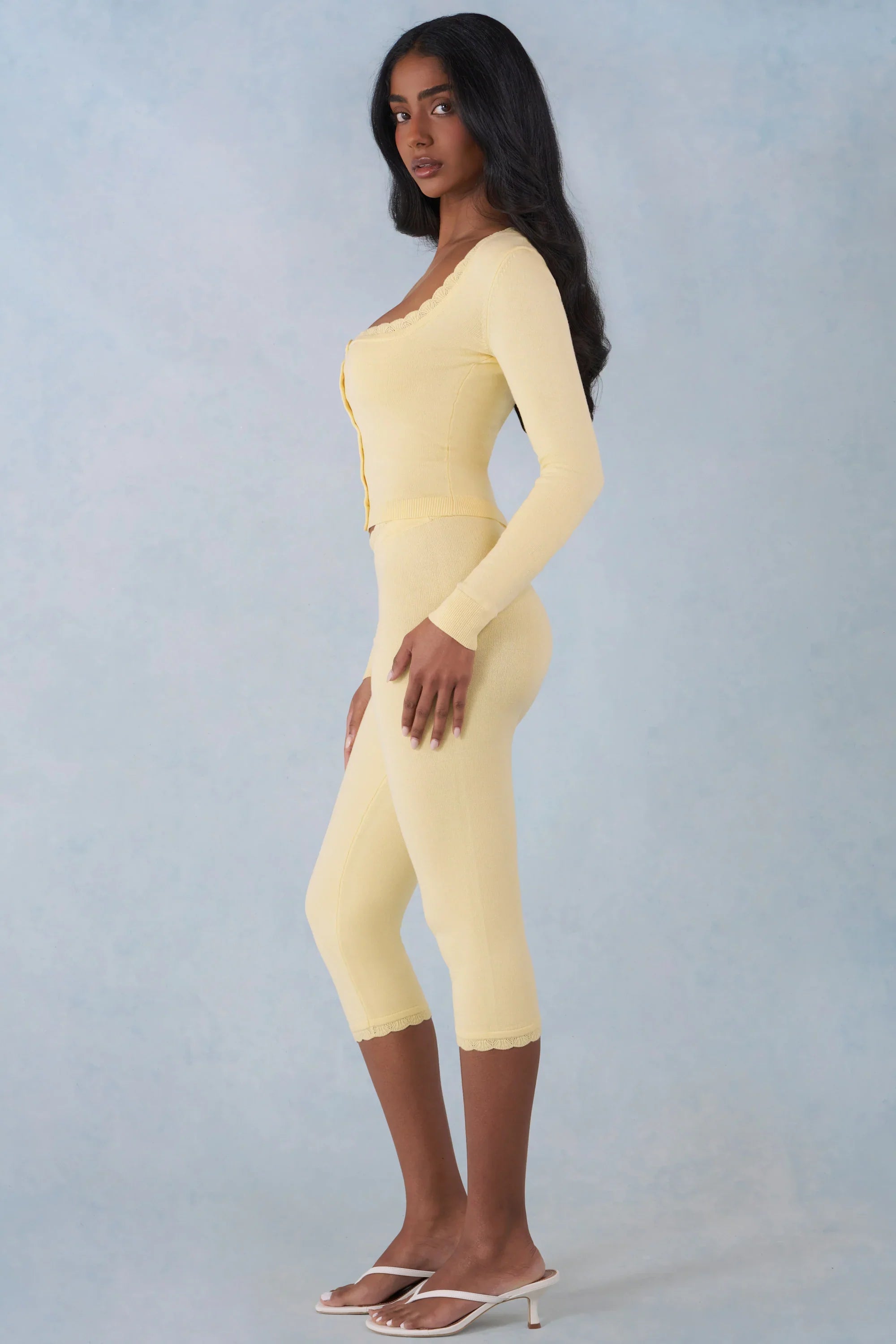 Knit Mid Rise Capri Trousers in Butter Yellow