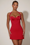 Heart Detail Halterneck A Line Mini Dress in Red