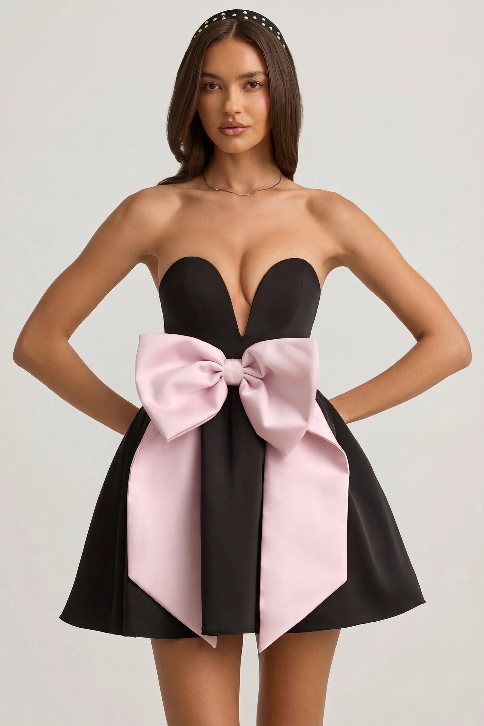 Bow Detail Corset Mini Dress in Black