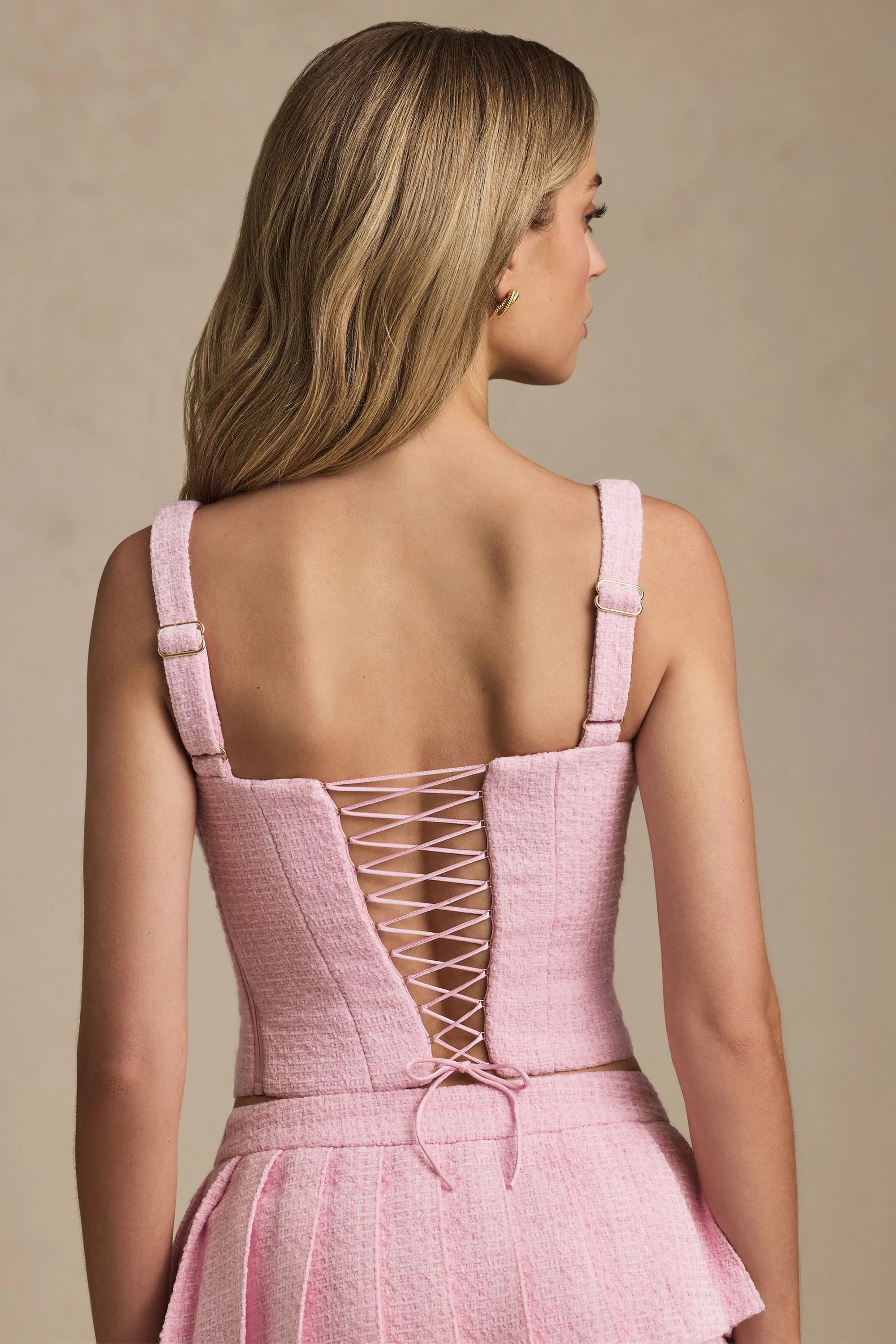 Lace Up Corset Top in Soft Pink