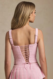 Lace Up Corset Top in Soft Pink