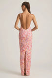 Embellished Scoop Neck Backless Maxi Dress in Pink