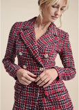 Tweed Button Detail Romper Red Black