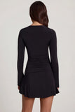 Soft Jersey Scoop Neck Flared Mini Dress in Black