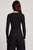 Soft Jersey Sweetheart Ruched Long Sleeve Top in Black
