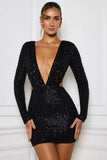 Embellished Cut Out Mini Dress in Black