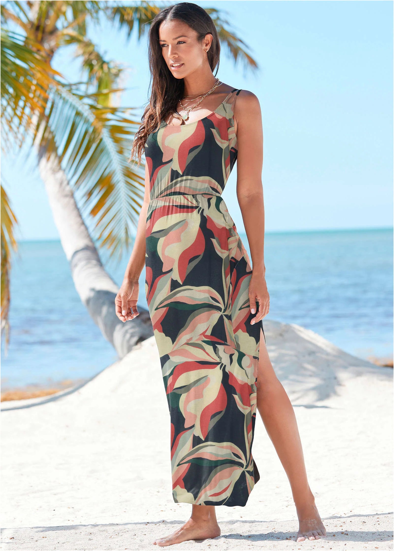 High Slit Maxi Dress Navy Multi