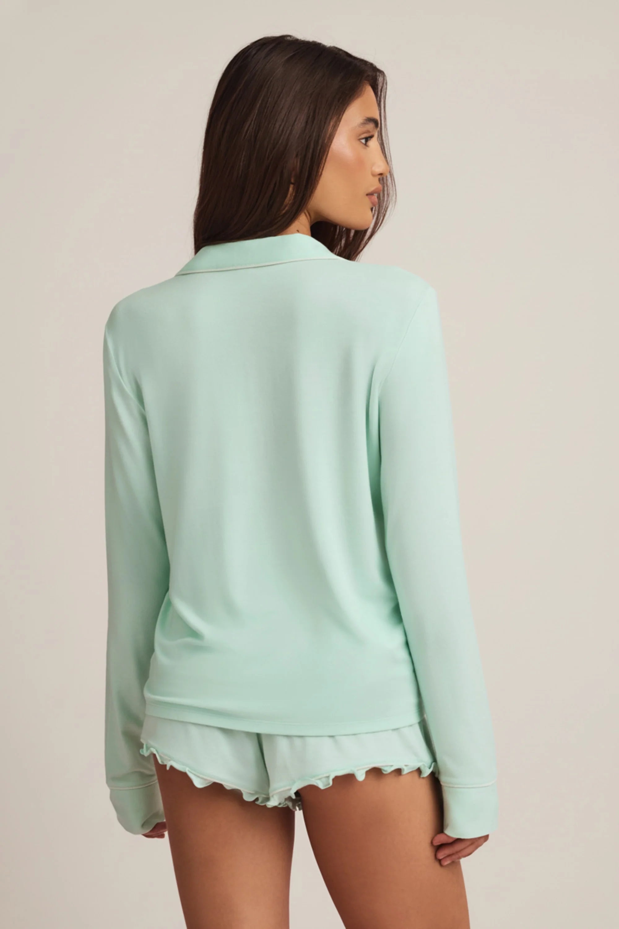 Modal Ruffle Trim Pyjama Shorts in Mint