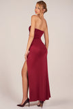 Bandeau Draped Thigh High Maxi Dress in Wine