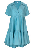 Cotton Poplin Tiered Dress Blue