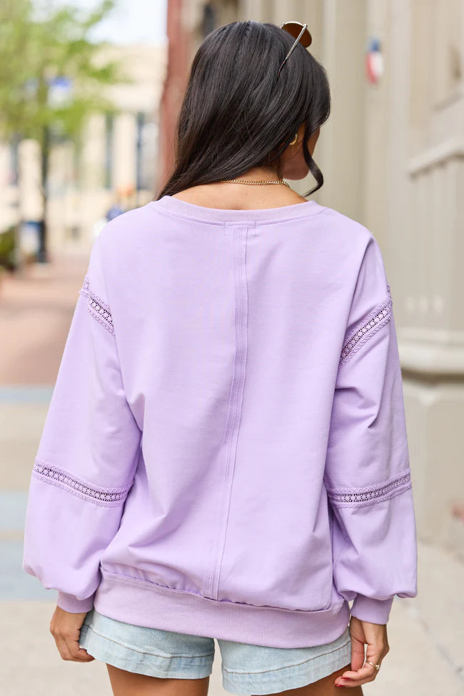 Sadie Lavender Eyelet Trim Pullover
