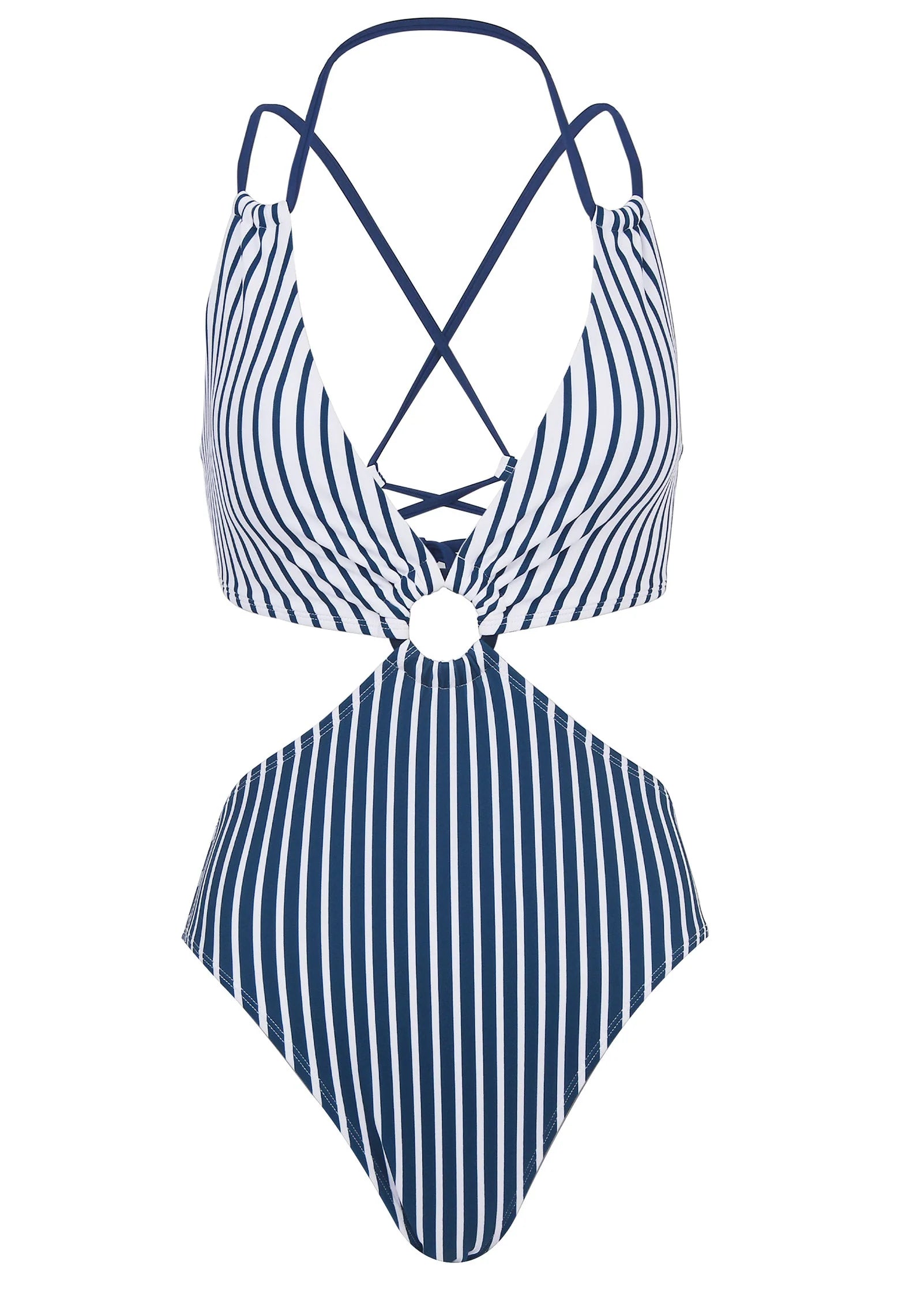 Stripe One Piece Swimsuit Reversible Navy Stripe